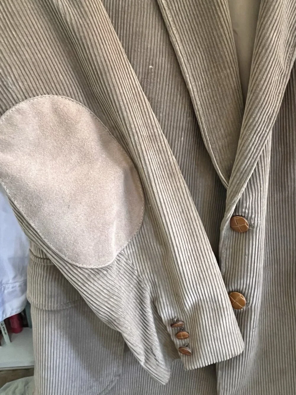 Vintage Egon Von Furstenberg Corduroy Blazer Fall Tan Suede Elbow Patches 46 R